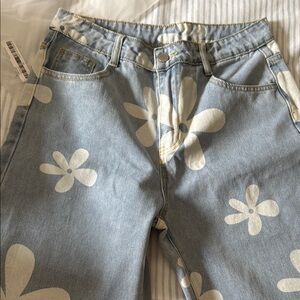 SHEIN Blue Floral Wide Leg Jeans